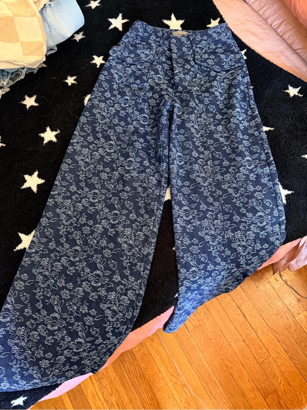 Urban Outfitters Navy Floral Boot Cut Wide Pants